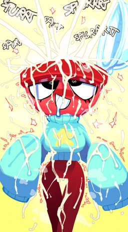 big_breasts black_eyes black_text_outline blue_clothing blue_sweater blue_topwear bodily_fluids bottomless bottomless_female bottomless_humanoid breasts bukkake clothed clothing cum cum_everywhere cum_in_head cum_inside cum_on_arm cum_on_body cum_on_breasts cum_on_clothing cum_on_crotch cum_on_face cum_on_head cum_on_leg cum_on_sweater cum_on_topwear cum_string cumshot drooling ejaculation eye_roll eyelashes featureless_crotch female female_humanoid for_a_head genital_fluids glistening_eyelids half-closed_eyes messy narrowed_eyes not_furry offscreen_male onomatopoeia oversized_sleeves print_clothing print_sweater print_topwear pupils red_body red_eyelids saliva shaking smile solo sound_effects spiral_pupils splurt standing star_print star_print_topwear sweater sweater_only teeth text topwear topwear_only trembling white_pupils white_sclera white_text goatboydraws blushcrunch_studio dandy's_world roblox gigi_(dandy's_world) animate_inanimate humanoid object_head toon_(dandy's_world) 2025 digital_media_(artwork) hi_res shaded
