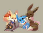 2016 3_fingers 3_toes absurd_res ambiguous_gender bell bell_collar black_body black_fur black_nose bow_ribbon bow_tie brown_body brown_fur collar cute_fangs eevee fakemon fangs feet female fennekin feral fingers fur generation_1_pokemon generation_3_pokemon generation_6_pokemon green_ribbon grey_body grey_fur group hi_res inner_ear_fluff laugh mac_(shrike_alvaron) male neck_tuft nintendo open_mouth paws pikachu pink_nose playful pokemon pokemon_(species) poochyena red_eyes scarf spacesmilodon teasing teeth toes tongue tuft white_body white_fur yellow_body yellow_eyes yellow_fur