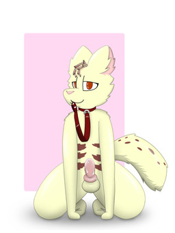 animal_genitalia animal_penis anthro bodily_fluids canine_genitalia canine_penis collar cum female genital_fluids genitals gynomorph intersex kneeling leash leashed_collar looking_at_viewer penis red_eyes solo yellow_body pscapturas kim_(pscapturas) domestic_cat felid feline felis mammal 3:4 hi_res trans_(lore) trans_woman_(lore)