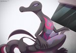 ambiguous_gender anthro markings purple_sclera solo jackolen nintendo pokemon generation_7_pokemon pokemon_(species) salazzle 2021 hi_res signature