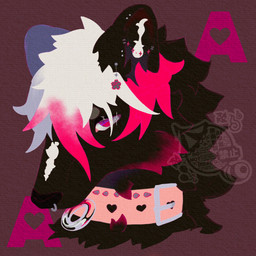 ace_of_hearts ambiguous_gender anthro black_body black_fur bored canvas_texture cheek_tuft collar ear_piercing facial_piercing facial_tuft fluffy fur hair highlights_(coloring) looking_at_viewer nose_piercing piercing pink_eyes solo tuft white_hair kogumaneko-0x0freakshow chryshatter canid canine canis coywolf hybrid mammal wolf 1:1 absurd_res hi_res huge_filesize