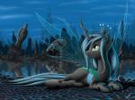 exiled female feral hair horn insect_wings lying sculpture solo statue water wings zigword friendship_is_magic hasbro my_little_pony queen_chrysalis_(mlp) arthropod changeling