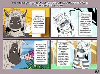autumn branch cold duo expressions flower food fruit hair heterochromia leaf long_hair mask plant sad scarf smile snow spring_(season) summer text tree wind winter zonuche mythology dreigon_dragark zony_foxttercoon aquatic canid canine dragon fish fox hybrid mammal mustelid mythological_creature mythological_scalie otter procyonid raccoon scalie shark english_text hi_res