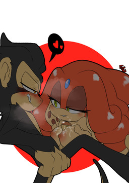 anthro areola big_breasts black_body black_fur blush bodily_fluids breast_play breasts cum cum_on_breasts duo female forehead_gem fur gem genital_fluids heart_symbol looking_pleasured male male/female narrowed_eyes nipples orange_eyes pseudo_hair seductive sex suction_cup tentacle_hair tentacles titfuck yellow_eyes chaiibe sega sonic_the_hedgehog_(series) fan_character aquatic atelid cephalopod coleoid haplorhine mammal mollusk monkey new_world_monkey octopodiform primate spider_monkey absurd_res hi_res watermark