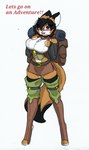 adventurer anthro backpack big_breasts black_hair blush blush_lines boots bottomwear breasts brown_body brown_bottomwear brown_clothing brown_fur brown_skirt button_(fastener) choker clothing dipstick_ears dipstick_tail ear_markings eyebrow_through_hair eyebrows eyelashes eyelashes_through_hair fantasy female footwear fur hair jewelry legwear markings midriff multicolored_ears necklace open_mouth red_eyes shoes side_slit side_slit_clothing side_slit_skirt skirt solo tail tail_markings thick_thighs thigh_gap thigh_highs translucent translucent_hair pace-maker fan_character maxine_boulevard canid canine fox mammal absurd_res hi_res