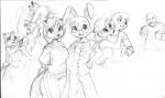 anthro braided_hair canid canine chochi duo_focus father_(lore) female fox graphite_(artwork) greyscale group hair human lagomorph leporid lovely_pets mammal monochrome mother_(lore) multiple_images parent_(lore) pencil_(artwork) rabbit single_braid tail traditional_media_(artwork)