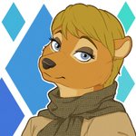 anthro blonde_hair blue_eyes female hair scarf solo dunnowhattowrite beech_marten gulonine mammal marten mustelid musteline 1:1 hi_res icon