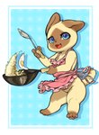 apron apron_only bottomless capcom clothed clothing cooking cookware featureless_crotch felid feline felyne female frying_pan hi_res kitchen_utensils lynian mammal monster_hunter monster_hunter_stories palico rapel round_ears short_stack smile smiling_at_viewer solo tools wife
