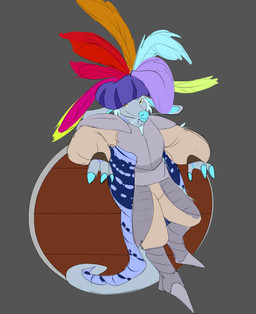 anthro armor big_hat breastplate claws clothing fantasy feathers greaves leaning long_ears long_tail male oversized_clothing shell shield simple_background smile smirk snout solo tail whiskers villegreen armadillo mammal xenarthran hi_res
