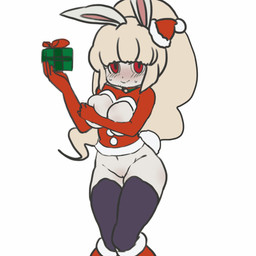 blonde_hair blush bodily_fluids breasts christmas_clothing christmas_headwear clothing costume female fur genitals gift hair hat headgear headwear holidays legwear red_eyes santa_costume santa_hat solo stockings sweat vulva white_body white_fur yukainanoda christmas level-5 yo-kai_watch snow_spect-hare ghost lagomorph leporid mammal rabbit spirit 1:1 2d_animation animated frame_by_frame