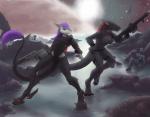 2015 alien_planet anthro armor battle bioware claws digital_media_(artwork) digitigrade duo ear_piercing electronic_arts female glowing gun hair holding_gun holding_object holding_ranged_weapon holding_weapon machine mass_effect piercing planet power_armor ranged_weapon reaper_(mass_effect) rifle science_fiction sergal space space_force space_marine standing star storm_(stormblazer) tail tail_tuft toe_claws tokaido tuft valeena_(dharsii) water weapon