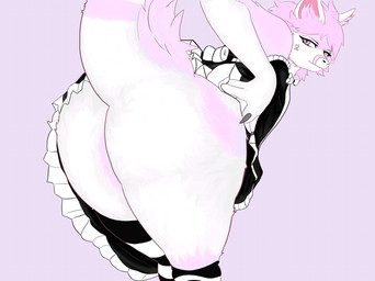 anthro big_butt butt clothing female holding_butt maid_uniform randoroa simple_background solo uniform cyrox mythology dragon mythological_creature mythological_scalie novabeast scalie absurd_res hi_res