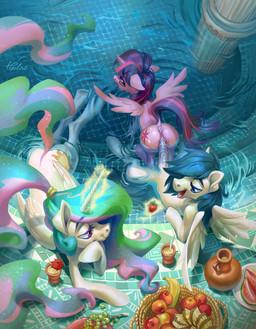animal_genitalia animal_penis anus banana bendy_straw blue_hair butt cutie_mark drinking_straw equine_genitalia equine_penis female female_penetrated feral food fruit fur genitals grape group hair horn male male/female male_penetrating male_penetrating_female medial_ring melon multicolored_hair open_mouth partially_submerged penetration penis plant purple_body purple_fur sex smile spread_wings strawberry student teacher teacher_and_student vaginal vaginal_penetration vein vulva water watermelon white_body white_fur wings holivi friendship_is_magic hasbro my_little_pony mythology fan_character princess_celestia_(mlp) twilight_sparkle_(mlp) equid equine mammal mythological_creature mythological_equine pegasus winged_unicorn 2020 absurd_res hi_res