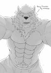 abs biceps clothed clothing dialogue facial_hair facial_scar hair male muscular muscular_male pecs scar solo text underwear vhubnh3 lifewonders tokyo_afterschool_summoners marchosias_(tas) canid canine canis mammal wolf absurd_res english_text hi_res monochrome