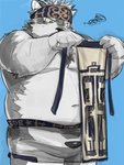 anthro belly black_nose blue_background clothing kemono male navel overweight overweight_anthro overweight_male simple_background solo underwear kita_9999 lifewonders tokyo_afterschool_summoners horkeu_kamui_(tas) canid canine canis mammal wolf 2020 3:4 absurd_res hi_res