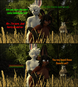 anthro antlers black_body black_border black_fur black_hair blush border breasts brown_body brown_fur caught_in_the_act dialogue embarrassed female from_behind_position fur green_eyes group hair heart_symbol horn looking_pleasured male male/female nipples nude outside_sex red_eyes sex standing standing_sex text trio white_hair monsoon_perfected love_symbol_(prince) emma_(domi3d) mars_(monsoon_perfected) venus_(monsoon_perfected) canid canine fox jackalope lagomorph mammal 3d_(artwork) comic digital_media_(artwork) english_text hi_res