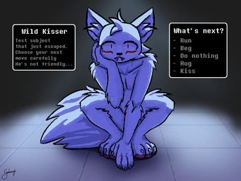 4_fingers anthro blush crouching cute_fangs fangs fingers floor gameplay_mechanics inner_ear_fluff male nude simple_background solo teeth text tile tile_floor tuft xeyers boy_kisser_(meme) silly_cat_(mauzymice) 4:3 english_text meme signature