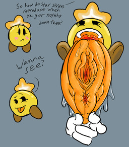anus big_vulva bodily_fluids drooling female genitals hyper hyper_genitalia hyper_tongue hyper_vulva saliva solo teeth text tongue tongue_pussy unusual_anatomy unusual_genitalia_placement vulva what dustbunny404 mario_and_luigi_(series) mario_bros nintendo starlow star_sprite waddling_head english_text hi_res