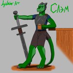 alcohol anthro armor beer beverage blue_eyes claws clothing green_body horn male melee_weapon shirt solo spikes sword t-shirt topwear two-handed weapon aydaharart mythology slam(aydaharart) dragon mythological_creature mythological_scalie scalie 1:1 absurd_res hi_res