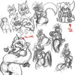 breasts female multiple_poses pose solo ramdoctor zaphal_(alhedgehog) zapher mammal procyonid raccoon 1:1 absurd_res black_and_white hi_res monochrome multiple_images