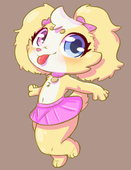 anthro bottomwear clothing collar collar_tag female heterochromia pigtails skirt solo tongue tongue_out twintails_(hairstyle) young young_anthro unknown_artist dollie_(triixs) bird_dog canid canine canis cocker_spaniel domestic_dog hunting_dog mammal spaniel