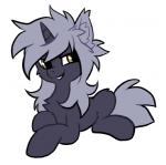 female feral fur hair hooves horn lying simple_background smile solo white_background hioshiru hasbro my_little_pony mythology fan_character kate_(hioshiru) equid equine mammal mythological_creature mythological_equine unicorn