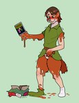 ambiguous_gender anthro belt biped blue_eyes bottomless box brown_hair cardboard cardboard_box clothed clothing container countershade_face countershade_neck countershade_torso countershading featureless_crotch fingers footwear fur gift_wrapped goo_transformation growth hair holding_object human_to_anthro latex looking_down_at_self mid_transformation multicolored_body null null_bulge nullification orange_body orange_face orange_fur orange_tail shirt shoes simple_background smile socks solo species_transformation standing tail tail_growth teeth text topwear transformation tunic white_body white_countershading white_fur blackshirtboy disney robin_hood_(disney) canid canine fox human mammal 2020 colored