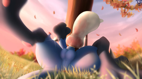 3_fingers animal_genitalia animal_penis anthro anus autumn balls big_penis biped black_body black_fur blue_body blue_fur bodily_fluids butt canine_genitalia canine_penis chest_spike condom cum day detailed_background ejaculation erection faceless_anthro faceless_character faceless_male filled_condom fingers fur genital_fluids genitals grass hand_spike knot leaf lying male multicolored_body multicolored_fur nude on_back one_leg_up orgasm outdoor_nudity outside pawpads penis perineum pink_anus pink_pawpads plant raised_leg sexual_barrier_device sheath sky solo sparkles spikes spikes_(anatomy) spread_legs spreading tree conditional_dnp eparihser nintendo pokemon rozick generation_4_pokemon lucario pokemon_(species) 16:9 2022 absurd_res dated digital_media_(artwork) hi_res signature widescreen