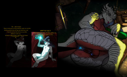 5_fingers anal anal_vore anthro anthro_pred anthro_prey anus armpit_hair armpit_tuft backpack backsack balls bent_legs black_claws blep bodily_fluids body_hair bottle bubble_emanata butt butt_focus claws closed_smile clothing container countershade_fur countershade_scales countershade_tail countershading dialogue drunk duo emanata extreme_size_difference eyes_closed fingers front_view fully_inside fur genitals glowing glowing_anus grass grey_body grey_fur hat hat_only headgear headgear_only headwear headwear_only holding_bottle holding_container holding_object horn inside_anus internal internal_anal larger_anthro larger_male larger_pred light looking_aside looking_up lying lying_on_grass lying_on_ground magic magic_user male male/male male_anthro male_pred male_prey melee_weapon micro mostly_nude mostly_nude_anthro mostly_nude_male mouth_closed multicolored_body multicolored_fur multicolored_scales multiple_angles night non-mammal_balls nude nude_anthro nude_male oblivious on_grass on_ground on_side outside penis perineal_raphe perineum plant profanity purple_tongue raphe_(anatomy) rear_view red_anus red_balls red_body red_countershading red_insides red_scales scaled_balls scales shrunk size_difference sleep_vore sleeping smaller_anthro smaller_male smile spell substance_intoxication sweat sweatdrop sword tail text tongue tongue_out two_tone_body two_tone_fur two_tone_scales unaware_pred vore weapon white_body white_countershading white_fur white_horn white_penis white_scales wizard_hat worried mblaze baldur's_gate baldur's_gate_3 dungeons_and_dragons hasbro larian_studios macro_march wizards_of_the_coast the_dark_urge_(baldur's_gate) dragonborn_(dnd) mammal procyonid raccoon scalie 2026 artist_name comic english_text hi_res