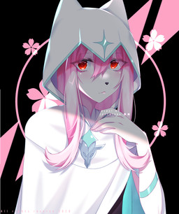 anthro black_nose clothed clothing female fingers fur hair long_hair pink_body pink_fur pink_hair red_eyes solo white_body white_fur tohkatana brand_new_animal studio_trigger nazuna_hiwatashi canid canine fox mammal 2020 digital_media_(artwork) hi_res