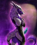 back black_fur blue_penis boxers butt claws clothing erection fangs fur grey_fur looking_at_viewer male pants pants_down penis pose purple_eyes purple_fur sergal solo standing teeth topless underwear undressing vallhund
Rating: Explicit
Score: 12
User: beartraps
Date: April 10, 2014