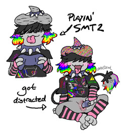 3_fingers 3_toes arm_warmers armwear bangs black_clothing black_hair black_shirt black_topwear blush blush_lines bodily_fluids clothed clothing collar controller controller_in_pussy feet feet_together feet_together_knees_apart female fingers fur game_controller gaming genital_fluids genitals glitch grey_body grey_fur hair hat headgear headwear hidden_eyes leg_warmers legwear masturbation multicolored_hair object_in_pussy pantsless pattern_arm_warmers pattern_armwear pattern_clothing pattern_leg_warmers pattern_legwear playing_video_game shirt sitting solo spiked_collar spikes striped_arm_warmers striped_armwear striped_clothing striped_leg_warmers striped_legwear stripes tail toes tongue tongue_out topwear vaginal vaginal_fluids vaginal_fluids_on_controller vaginal_fluids_on_object vaginal_masturbation vibrating vibrating_controller vulva pkfreak nintendo pokemon vivi_(psykwol) generation_2_pokemon pokemon_(species) smeargle digital_media_(artwork) drawpile_(artwork) low_res sketch