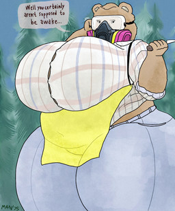 anthro apron big_breasts bottomwear breasts clothing collared_shirt curvy_figure dress_shirt eyewear female forest forest_background gas_mask goggles huge_breasts hyper hyper_breasts knife mask mature_female nature nature_background neutral_expression pants plant safety_goggles serial_killer shirt solo thick_thighs tight_clothing topwear tree wide_hips m4n beneath_the_trees_where_nobody_sees samantha_strong bear mammal 5:6 hi_res