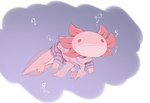 clothed clothing male simple_background simple_eyes solo makioraku amphibian axolotl marine mole_salamander salamander hi_res