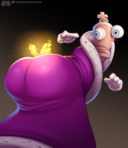 big_butt black_background blue_eyes blush blush_lines butt clothed clothing disembodied_hand huge_butt male purple_clothing simple_background solo el_booki glitch_productions the_amazing_digital_circus kinger_(tadc) animate_inanimate arthropod butterfly humanoid insect lepidopteran living_chess_piece english_description hi_res