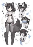 anthro bikini black_hair blush clothing collar cross-popping_vein female fishbone food footprint fur grey_body grey_fur hair hat headgear headwear holding_food holding_object holding_popsicle inner_ear_fluff kemono looking_at_viewer midriff mouth_hold multiple_poses navel notched_ear open_mouth open_smile outline_star pawprint popsicle pose smile solo spiked_collar spikes star_polygon swimwear text tuft two-piece_swimsuit white_body white_fur bitterk4t nicky_(bitterk4t) domestic_cat felid feline felis fish hybrid mammal marine procyonid raccoon 2023 digital_drawing_(artwork) digital_media_(artwork) english_text hi_res