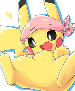 3_toes 5_fingers ambiguous_gender blue_outline fangs featureless_crotch feet feral fingers kerchief lying null on_back open_mouth outline pink_kerchief pupils red_cheeks simple_background solo spread_legs spreading teeth toes white_background white_pupils yellow_body chaba nintendo pokemon pokemon_mystery_dungeon spike_chunsoft generation_1_pokemon pikachu pokemon_(species) 5:6 hi_res