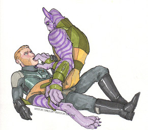 barefoot clothed clothing feet finger_in_mouth fur on_top on_top_of_another pointy_ears stipes striped_body striped_fur stripes text hayesflint star_wars star_wars_rebels alexsandr_kallus garazeb_orrelios alien human humanoid lasat mammal url