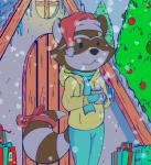 accessory ambiguous_gender anthro bow_(feature) bow_accessory bow_ribbon box container furgonomics gift gift_bow gift_box holidays lo-fi ribbons snow solo tail tail_accessory tail_bow tail_ribbon winter mursa chillhop christmas chillhop_raccoon mammal procyonid raccoon