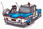 anthro big_breasts bikini breasts car clothing female motor_vehicle police police_car police_vehicle purple_eyes solo swimwear two-piece_swimsuit vehicle vintage_car sketchywolf-13 edsel ford foxy_caine canid canine fox mammal traditional_media_(artwork)