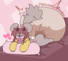 anthro bed big_diaper big_ears big_pacifier clothed clothing diaper feces furniture hair heart_symbol hoodie huge_diaper looking_pleasured lying object_in_mouth on_bed on_front onomatopoeia pacifier pacifier_in_mouth pantsless pillow soiling solo sound_effects text topwear vowelless vowelless_sound_effect dummydoodles mirly_(mirlywirl) demon mammal mouse murid murine rodent hi_res