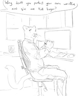 anthro belt bottomwear burger chair clothed clothing collared_shirt computer computer_keyboard computer_mouse desk dialogue dress_shirt electronics food fully_clothed furniture holding_burger holding_food holding_object male monitor office office_chair on_chair pants sad shirt side_view sitting sitting_on_chair solo speech_bubble table tail topwear cettus aeron_chair herman_miller millerknoll_inc samson_(derpoomer) cougar felid feline mammal 2022 monochrome sketch