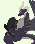 2_penises 4:5 abdominal_bulge ambercoyote anthro balls big_balls big_breasts black_dragon_(dnd) breasts canid canine chromatic_dragon_(dnd) digital_media_(artwork) double_penetration dragon dragon_(dnd) dungeons_and_dragons duo fox genitals gynomorph half-closed_eyes hasbro hi_res horn intersex intersex/male male mammal multi_genitalia multi_penis muscular muscular_male mythological_creature mythological_scalie mythology narrowed_eyes penetration penis scalie shaded size_difference tail thrar'ixauth tongue tongue_out vera_(shinori) wizards_of_the_coast