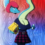 abstract_background anthro beverage beverage_can big_breasts blue_body blue_eyes bottomwear breasts cleavage clothed clothing female hair juice_box long_neck looking_at_viewer monster_energy_can multicolored_body non-mammal_breasts offering_to_viewer psychedelic_background red_hair skirt solo two_tone_body theumslayer cavemanon_studios i_wani_hug_that_gator monster_energy liz_farlane brachiosaurid brachiosaurus dinosaur prehistoric_species reptile sauropod sauropodomorph scalie 1:1 absurd_res hi_res