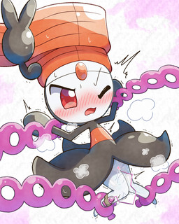 black_body blush blush_lines bodily_fluids egg_vibrator female female_humanoid forehead_gem gem genital_fluids heart_censor heart_symbol humanoid_penetrated multicolored_body one_eye_closed orange_body penetration red_eyes restrained_arms restrained_legs sex_toy sex_toy_in_vagina sex_toy_insertion shaking slim slim_female slim_humanoid solo steam three-quarter_view tremble_lines trembling vaginal vaginal_fluids vaginal_penetration vibrator vibrator_in_vagina white_body lucky777 nintendo pokemon generation_5_pokemon humanoid legendary_pokemon meloetta meloetta_(pirouette_form) pokemon_(species) 2026 4:5 absurd_res censored digital_drawing_(artwork) digital_media_(artwork) hi_res shaded soft_shading