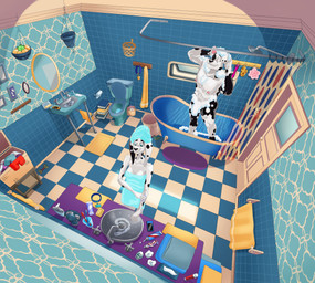 anthro anthrofied basket bathing bathroom bathtub breasts casual_nudity cellphone claw_foot_bathtub cleavage clothed clothing collar container convenient_censorship detailed_background duo electronics eyes_closed female fur inside male markings mature_anthro mature_female mature_male mirror nipples nude phone shower shower_head showering sink smartphone smile soap_bubbles sponge spots spotted_body standing tail toilet toothpaste towel towel_wrap water dal101strefan 101_dalmatian_street 101_dalmatians disney delilah_(101_dalmatians) doug_(101_dalmatians) canid canine canis dalmatian domestic_dog mammal digital_media_(artwork) hi_res