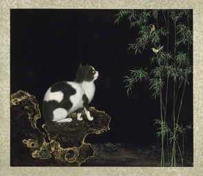 ambiguous_feral ambiguous_gender bamboo bamboo_tree beak biped bipedal_feral black_background black_body black_fur digitigrade feathered_wings feathers feral fur group leaf multicolored_body multicolored_fur plant predator/prey quadruped rock side_view simple_background solo_focus standing tail tail_feathers tree trio two_tone_body two_tone_fur whiskers white_body white_fur wings shen_zhenlin avian bird domestic_cat felid feline felis mammal 19th_century ancient_art hi_res painting_(artwork) traditional_media_(artwork) traditional_painting_(artwork)