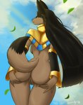 anthro anus back_boob black_hair blue_eyes breasts butt female genitals hair hand_on_butt hands_under_butt holding_butt long_hair looking_at_viewer looking_back presenting presenting_pussy pussy raised_tail solo spread_butt spreading tail kennedy_oz palworld pocketpair anubis_(pal) pal_(species) absurd_res hi_res