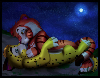 detailed_background duo eye_contact feral feral_on_feral looking_at_another love male male/male moon night nose_to_nose romantic romantic_ambiance romantic_couple sky star starry_sky sunset young young_feral cesar23 leo_and_tig leo_(leo_and_tig) tig_(leo_and_tig) felid leopard mammal pantherine tiger hi_res