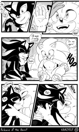 5_fingers 5_toes after_transformation anthro bed bedroom big_nose blush blush_lines chest_tuft dialogue duo feet fingernails fingers fluffy fluffy_chest furniture kiss_on_lips kissing making_out male male/male nails quills_(anatomy) smile speech_bubble text toenails toes tuft krazyelf sega sonic_the_hedgehog_(series) shadow_the_hedgehog sonic_the_hedgehog eulipotyphlan hedgehog mammal 3:5 absurd_res black_and_white comic english_text hi_res monochrome